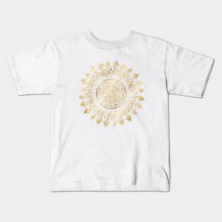 Girly White Gold Mandala Floral Kids T-Shirt